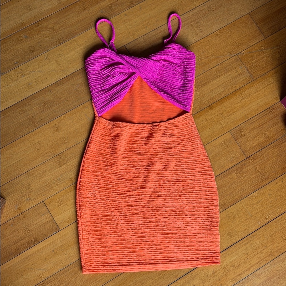 Neon Body-con Cut-out Mini Dress - Small